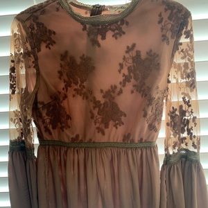Small Blouse brown with silk sleeve lace top